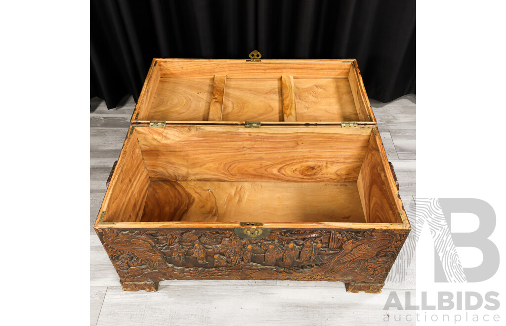 Heavily Carved Chinese Camphorwood Trunk