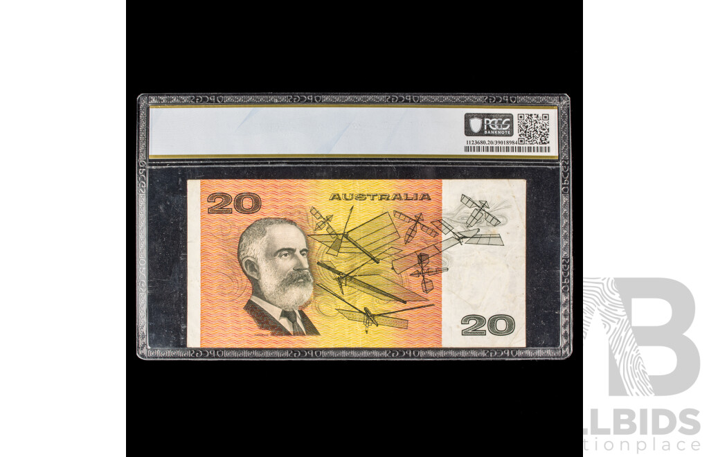 Australian 1985 $20 Note, Johnston Fraser PCGS Graded VF.