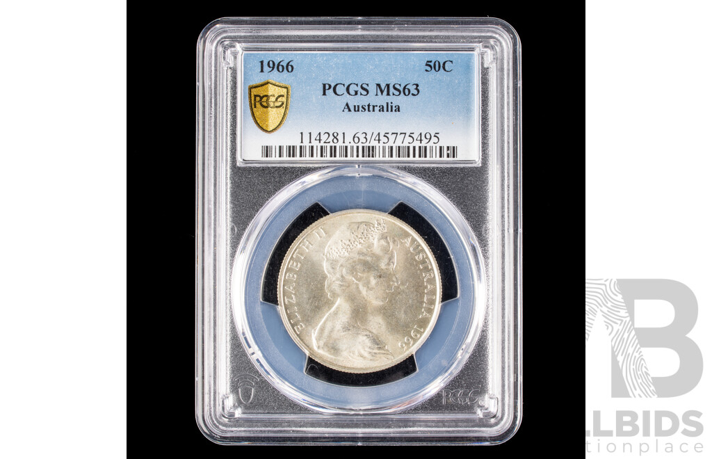 Australian 1966 50c Coin. Graded MS63 About Choice Uncirculated.