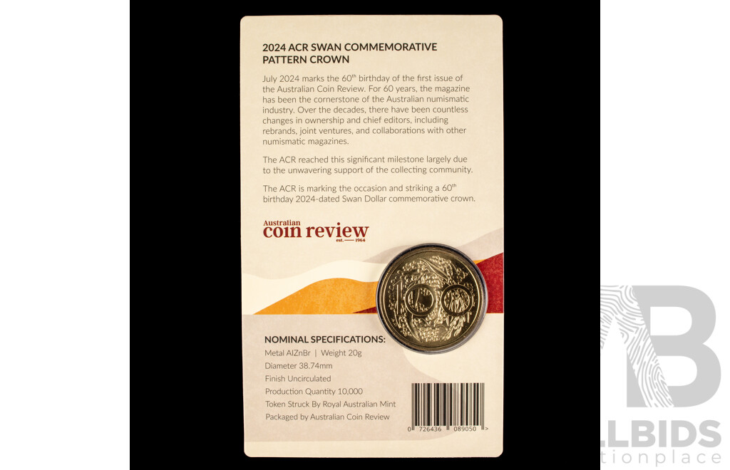 Australian 2024 ACR Swan Commemorative Pattern Crown.