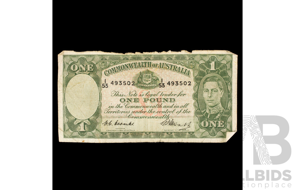Australian 1949 Coombs Watt One Pound Note I53 493502