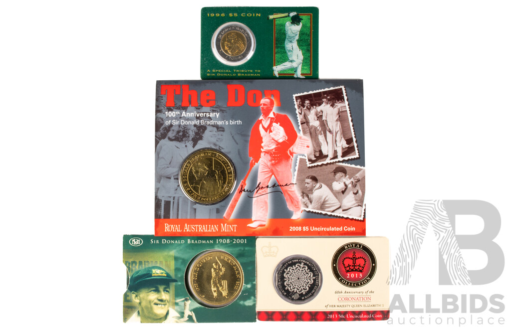 Three Australian Donald Bradman $5 Coins.
