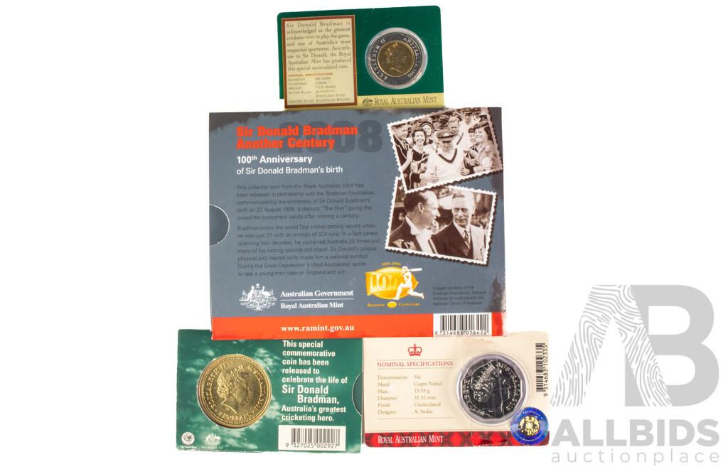 Three Australian Donald Bradman $5 Coins.