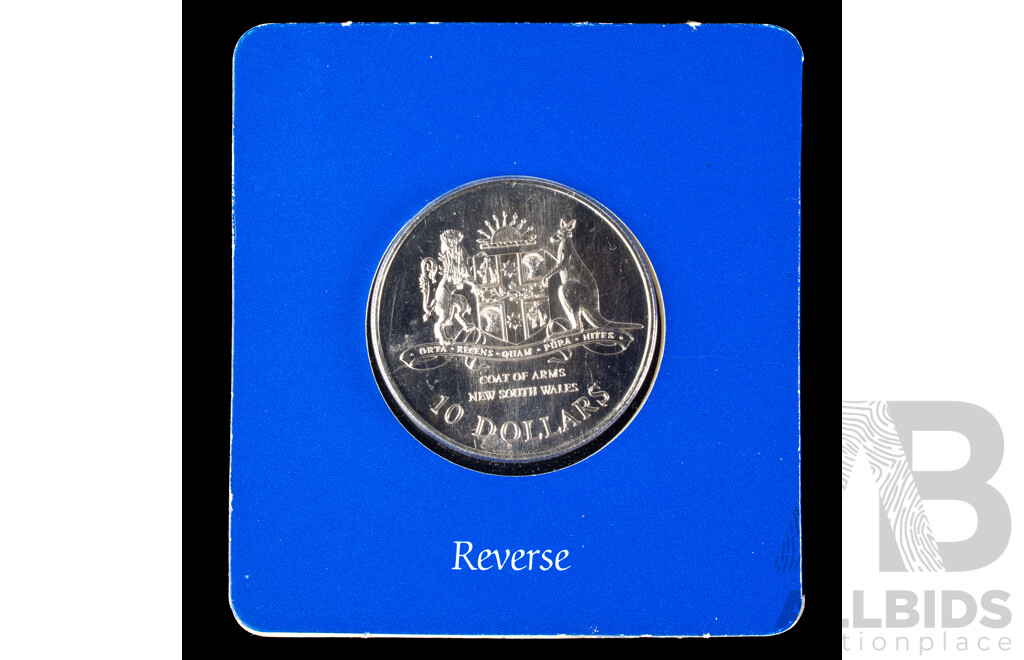 Australian 1987 NSW State Coat of Arms $10 Silver Coin.