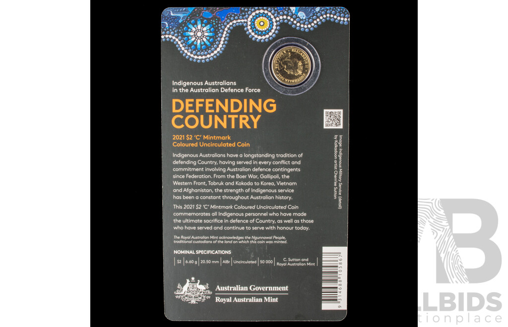 Australian 2021 $2 Coloured Coin, Indigenous Military Service.