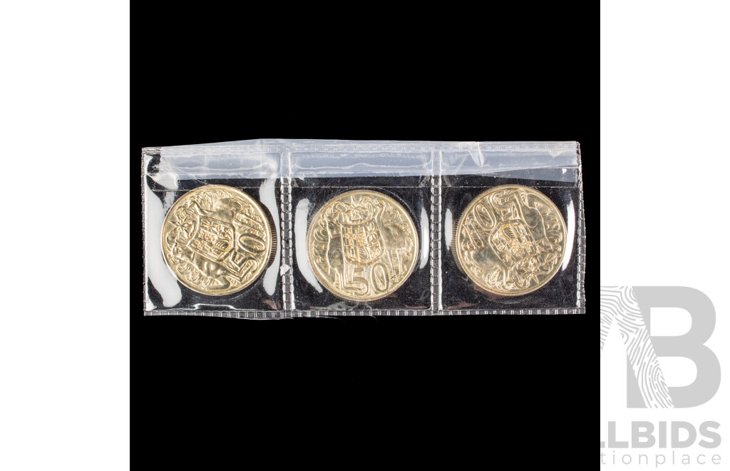 Three Australian 1966 Silver Fifty Cent Coins