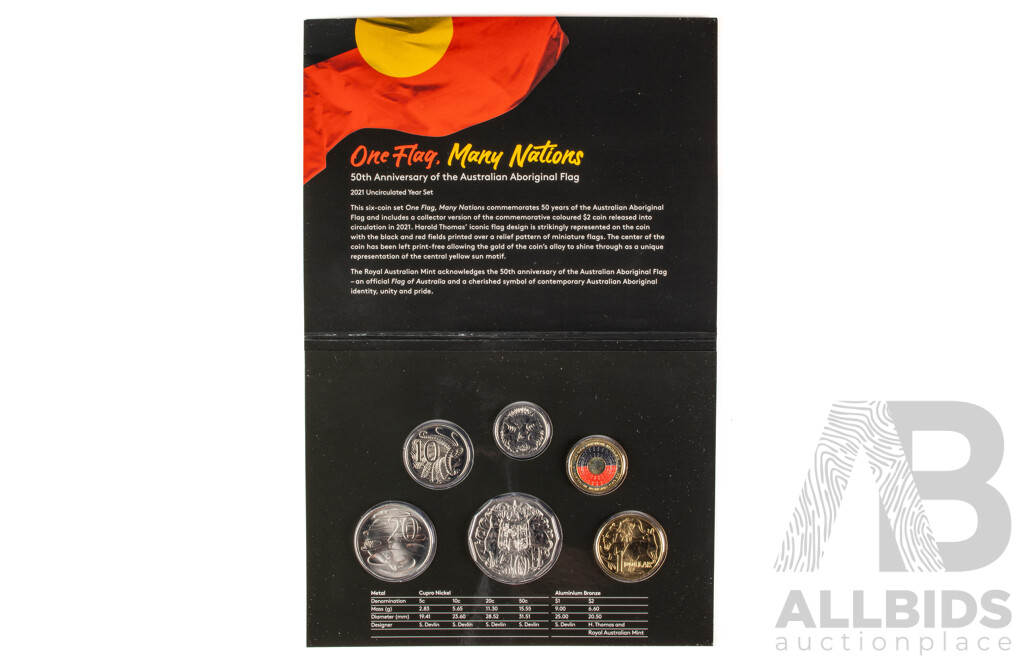 Australian 2021 Six Coin Set. 50th Anniversary Aboriginal Flag.