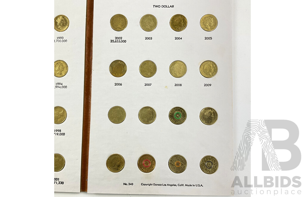 Australian Dansco Two Dollar Coin Album, Consecutive 1988 to 2010, Commemorative Lest We Forget, Remembrance, Olympics