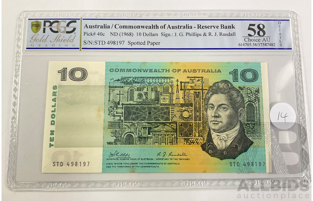 Australian 1968 Phillips Randall $10 Note R303 STD 498197, Choice A/UNC.