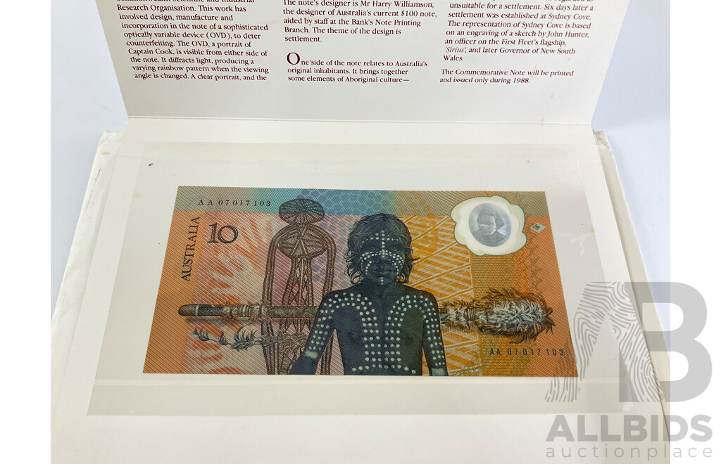 Australian 1988 A01a $10 Note Fraser Johnston AA 07017103
