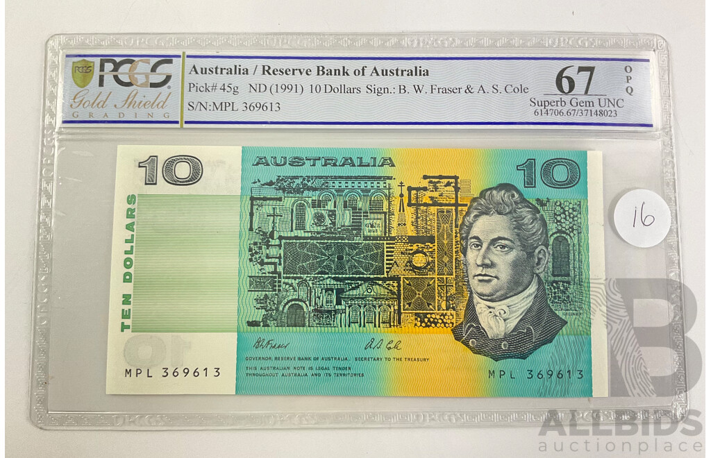 Australian 1991 R313a $10 Note, Fraser Cole MPL 369613 Super Gem UNC.
