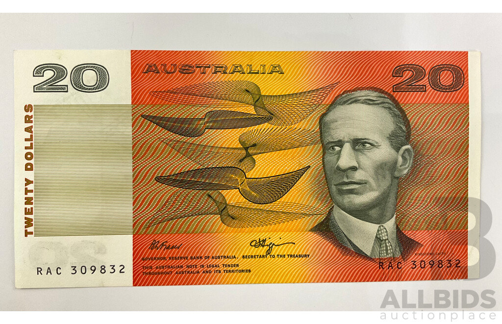 Australian 1989 R412 $20 Note Fraser Higgins RAC 309832.