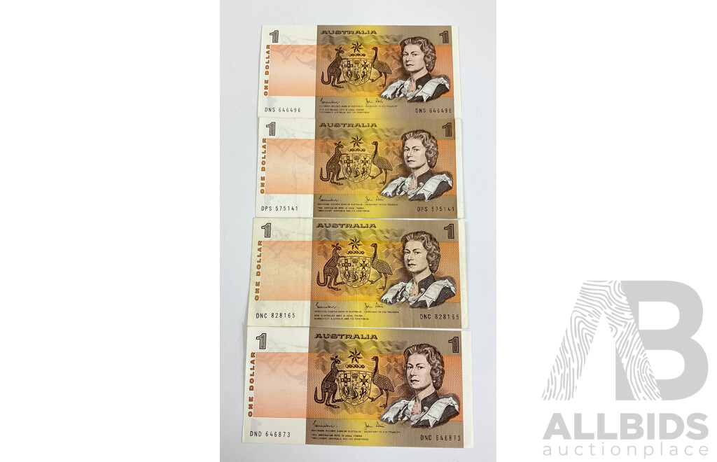 Australian One Dollar Notes Five Johnston Stone .