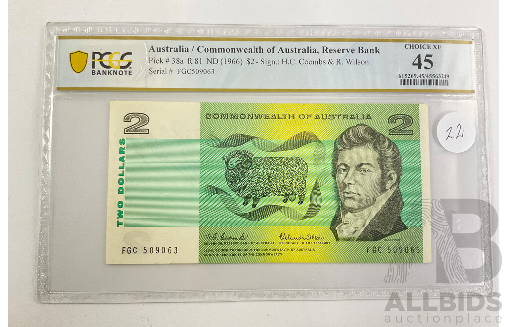 Australian 1966 R81 $2 Note Coombs Wilson FGC 509063 Choice XF.