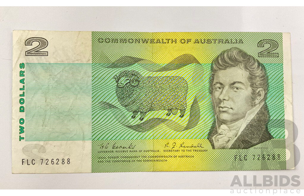 Australian 1967 R82 $2 Note Coombs Randall FLC 726288.