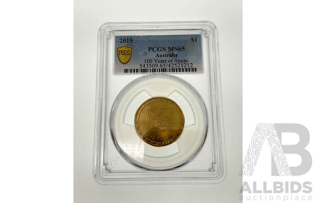 Australian 2015 $1 Coin. 100 Years of Anzac PCGS Graded Choice UNC