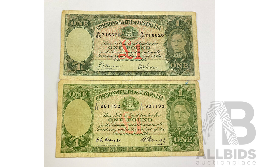 Australian 1938 Sheehan McFarlane, 1949 Coombs Wilson One Pound Notes.
