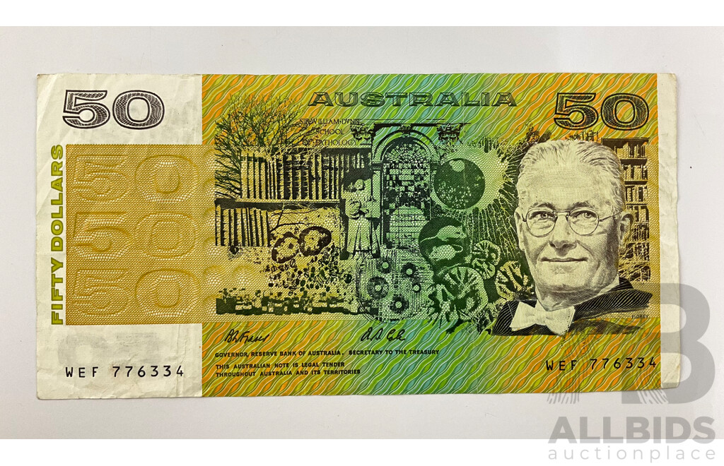 Australian Fifty Dollar Note, Fraser Cole, 1991 R513a WEF776334