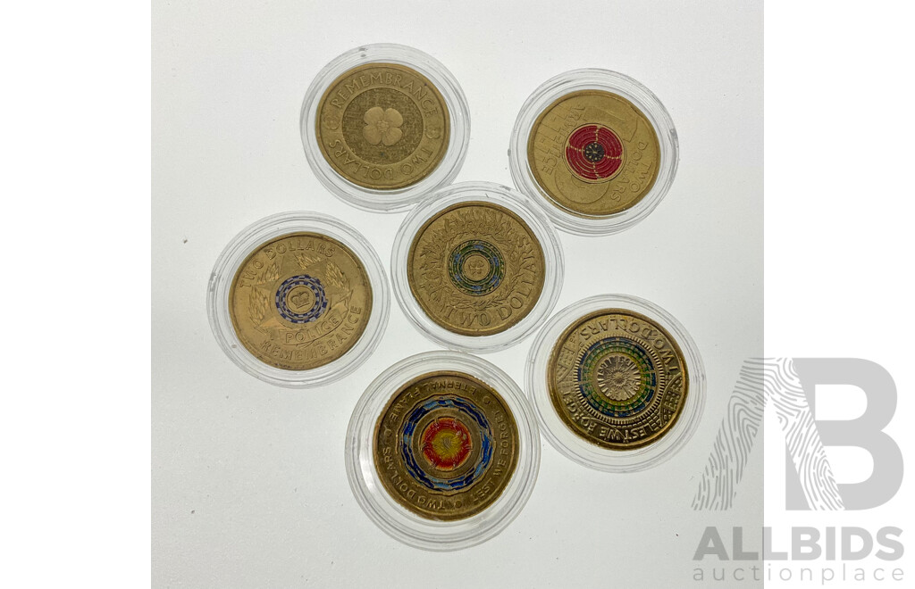 Six Australian Uncirculated Two Dollar Coins