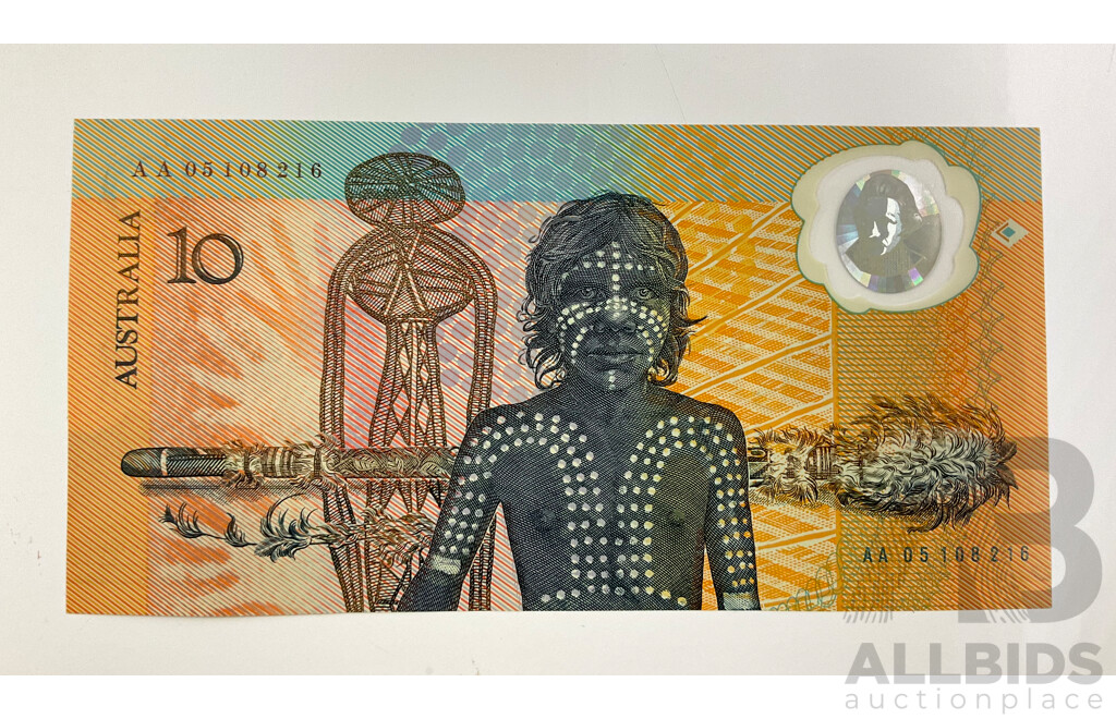 Australian 1988 A01a $10 Note, Fraser Johnston AA 05108216