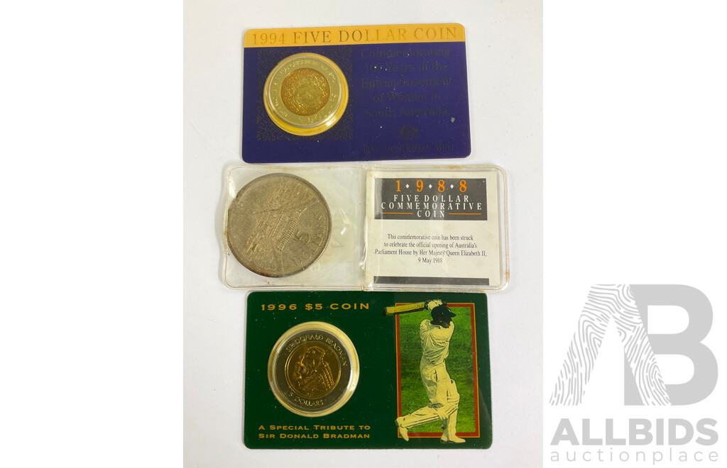 Three Australian Five Dollar Coins