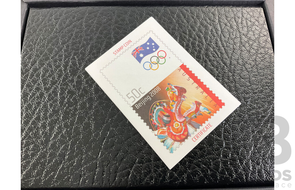 Australian Perth Mint 2008 Fine Silver PROOF Coloured 50c Coin. Beijing Olympics Stamp and Coin