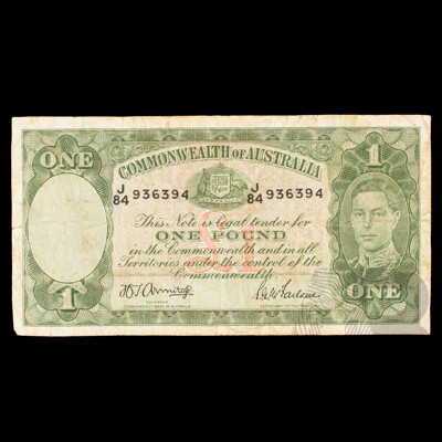 Australian 1942 Armitage McFarlane One Pound Note J84 936394