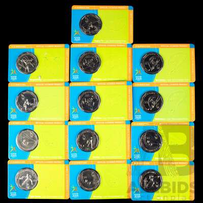Australian 2006 Thirteen Melbourne Commonwealth Games Carded 50c Coins, UNC.