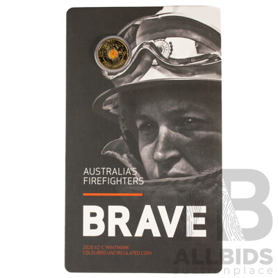 Australian 2020 $2 Coloured Coin, Australian Fire Fighters BRAVE.