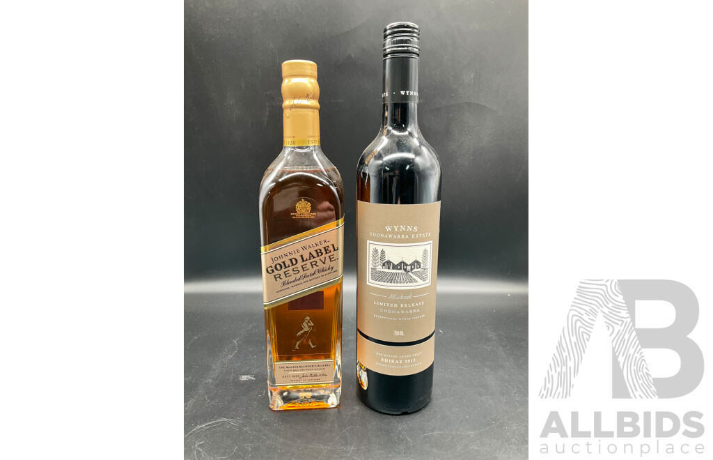JOHNNIE WALKER Scotch Whisky 700ml, WYNNS Shiraz 2013 750ml - Lot of 2