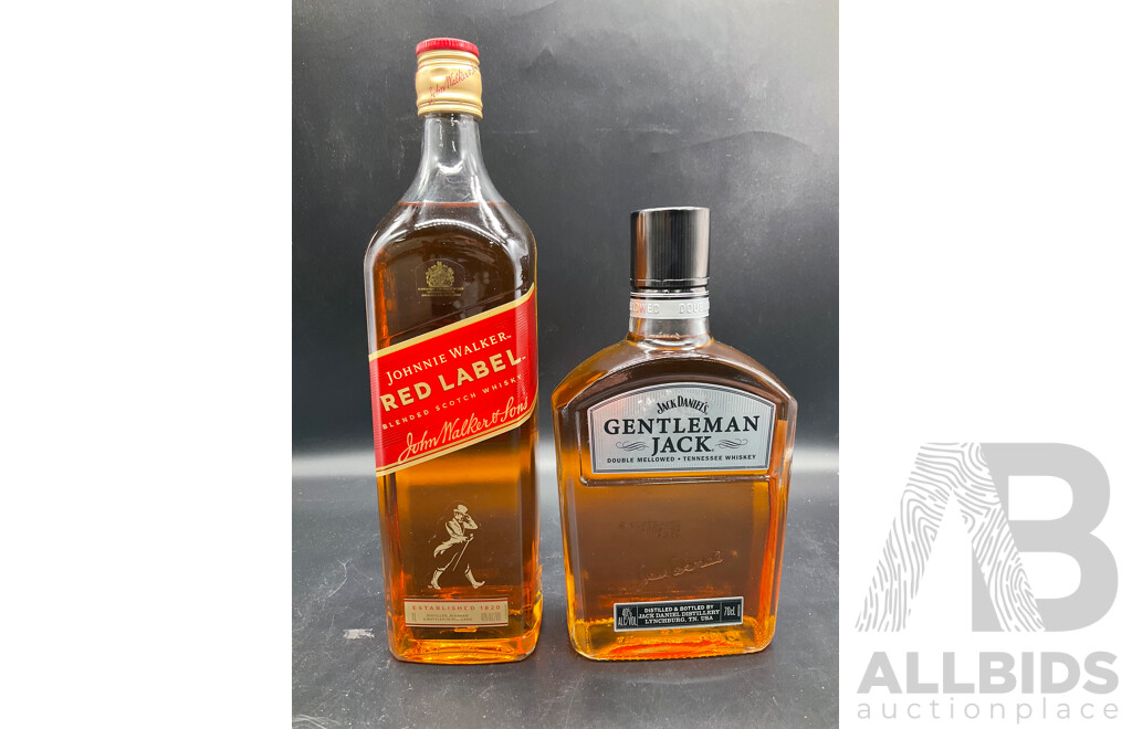 JOHNNIE WALKER Scotch Whisky 1000ml, JACK DANIEL'S Whisky 700ml - Lot of 2