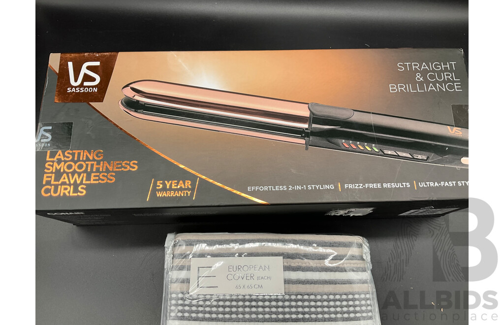 VS Straight & Curl Hair Styler and Europian Pillow Case - Lot of 2