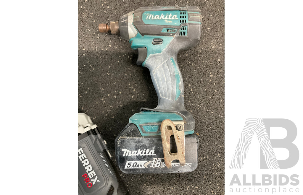 Assorted Power Tools - MAKITA (DTD152) Impact Driver, FERREX PRO Grinder, OZITO Reciprocating Saw and Tools