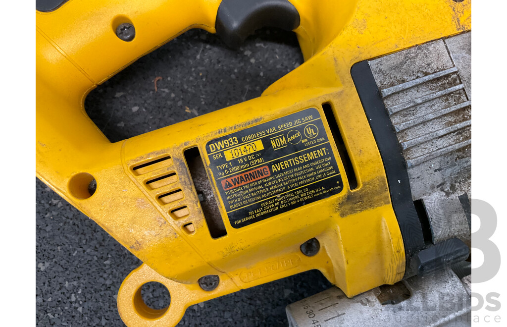 DeWALT 18V Power Tools - Brushless (DCS388) Reciprocating Saw and (DW933) Jigsaw - Lot of 2