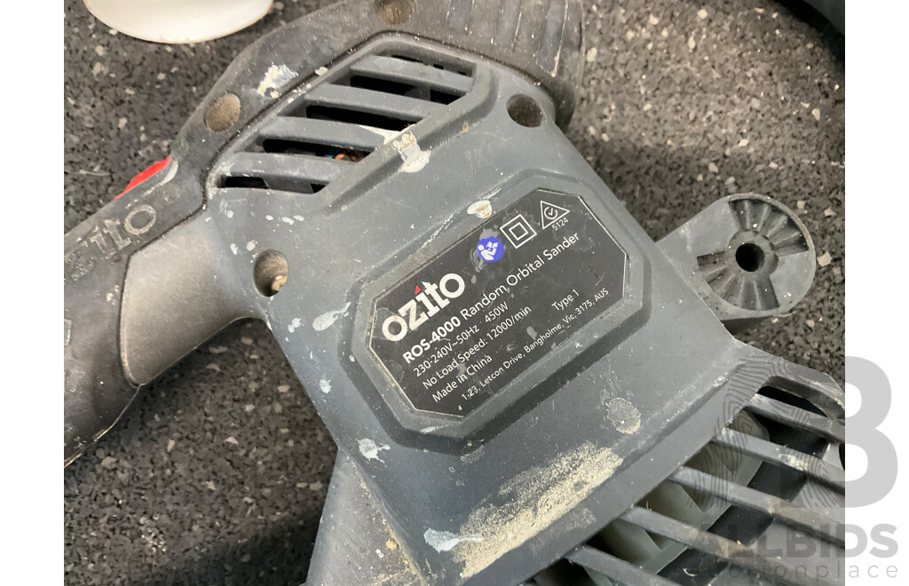 Assorted Tools, Including OZITO Sander, FERREX Multi Tool, RYOBI Charger with Battery and More