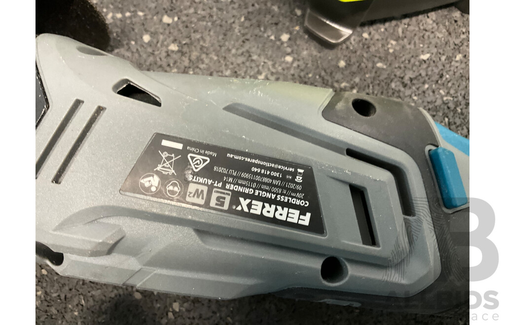 Assorted Tools, Including OZITO Sander, FERREX Multi Tool, RYOBI Charger with Battery and More