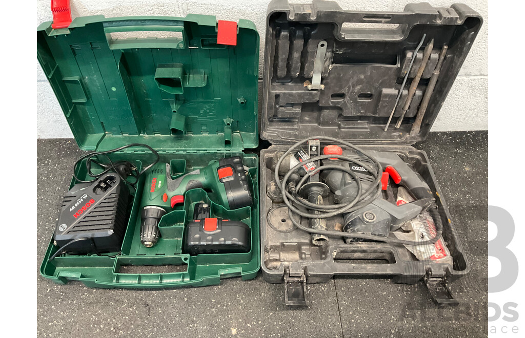 BOSCH Cordless Drill Driver with Charger and Batteries and OZITO Hammer Drill - Lot of 2