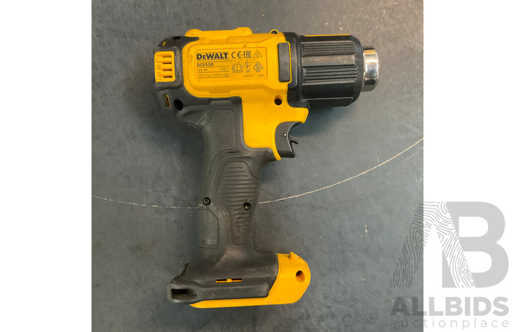 DEWALT DCR019-XE Compact Radio & DCE530 Heat Gun & Clipboard & Charger, 2x Batteries  ( 1x Original, 1x Compatible Battery )