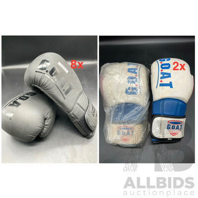 G.O.A.T. Boxing Gloves Black 12oz (x8) and White (x2) - Lot of 10