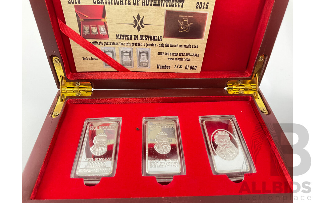 Australian SSB Mint 2015 Ned Kelly Silver Plated Ingots and Boxed Four Coin Set