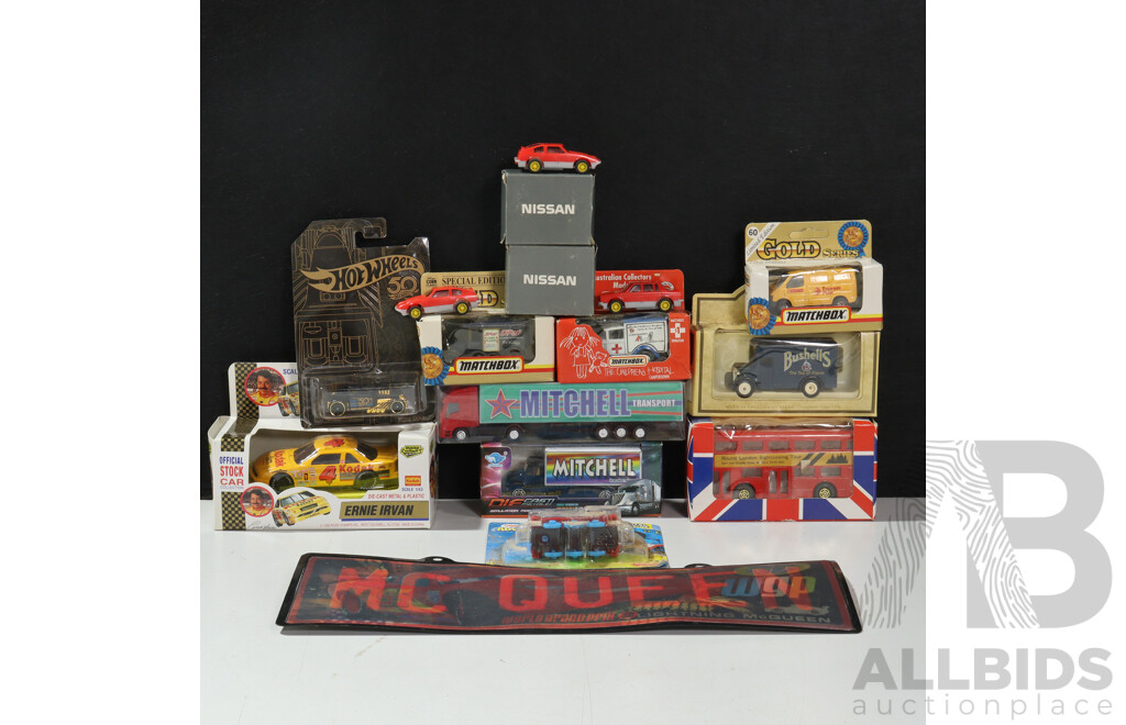 Collection of Boxed Matchbox, Hot Wheels, Days Gone Vehicles Including NASCAR, Thomas and Friends, Trucks, Bus