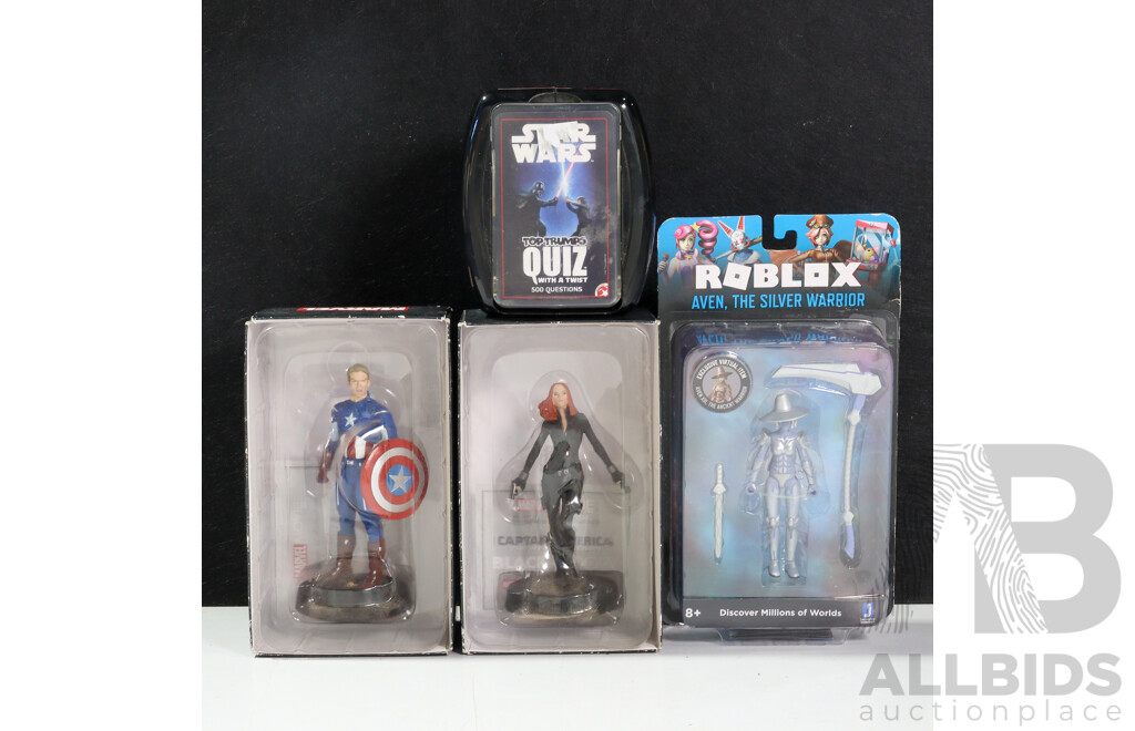 Boxed Marvel Captain America and Black Widow with Roblox and Star Wars Quiz Game
