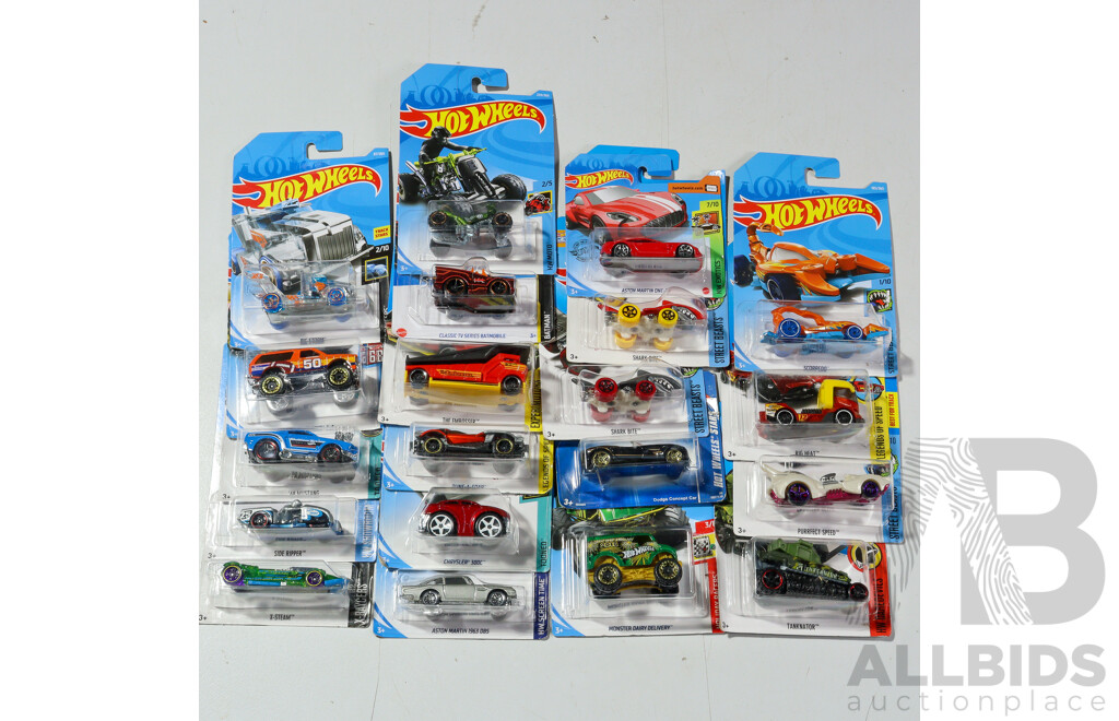 Twenty Boxed Hot Wheels Vehicles Including Legends of Speed, Batman, X-Raycers, HW Sports, Tooned, HW Moto, Expiremotors