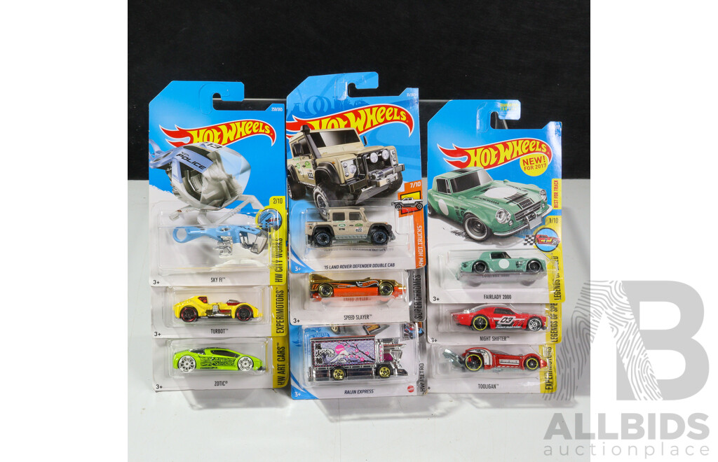 Twenty Boxed Hot Wheels Vehicles Including HW Hot Trucks, Nightburnerz, Super Chromes, HW Dare Devils