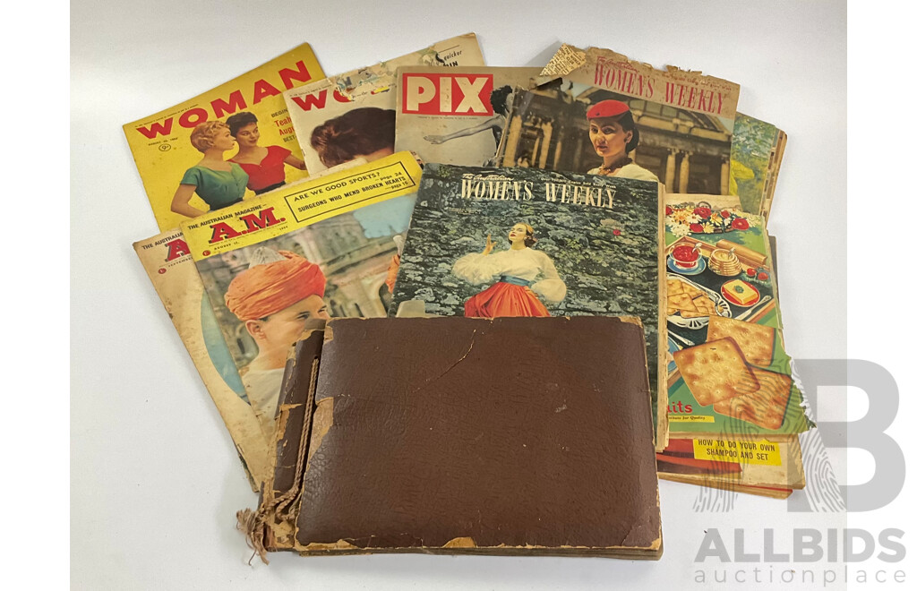 Collection of Australian 1950's Magazine Publications Including Women's Weekly, Pix, A.M - The Australian Magazine, Women and Album of Vintage Photo Album of WW1 Services