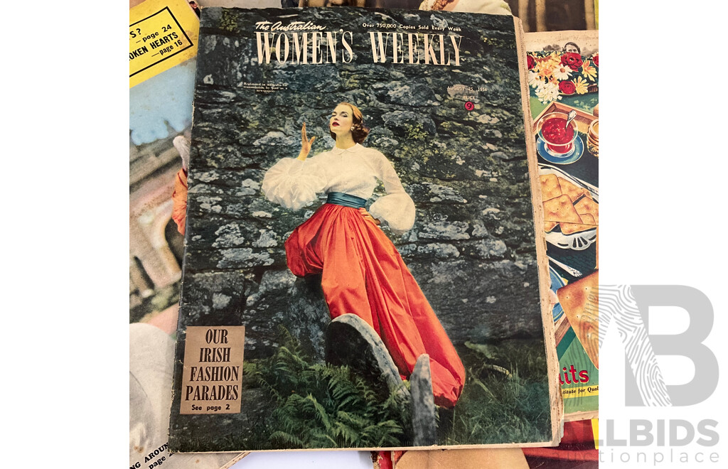 Collection of Australian 1950's Magazine Publications Including Women's Weekly, Pix, A.M - The Australian Magazine, Women and Album of Vintage Photo Album of WW1 Services