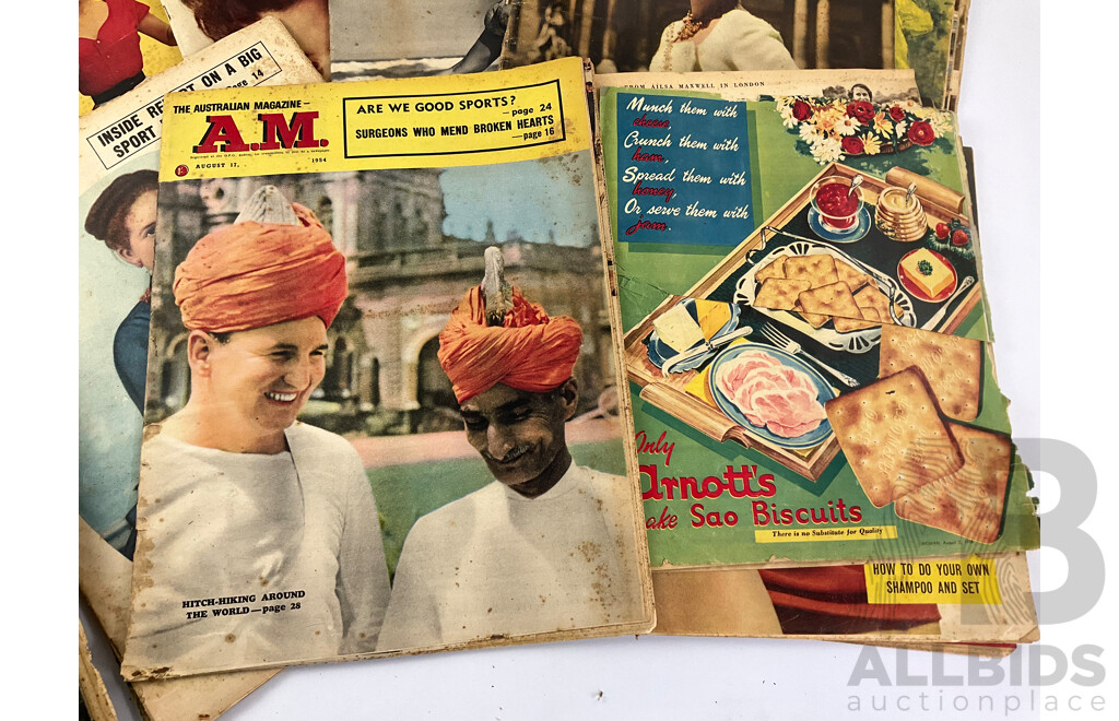 Collection of Australian 1950's Magazine Publications Including Women's Weekly, Pix, A.M - The Australian Magazine, Women and Album of Vintage Photo Album of WW1 Services