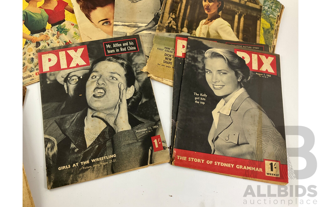Collection of Australian 1950's Magazine Publications Including Women's Weekly, Pix, A.M - The Australian Magazine, Women and Album of Vintage Photo Album of WW1 Services