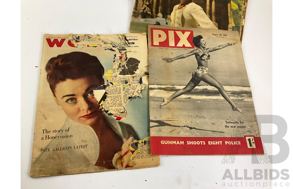 Collection of Australian 1950's Magazine Publications Including Women's Weekly, Pix, A.M - The Australian Magazine, Women and Album of Vintage Photo Album of WW1 Services