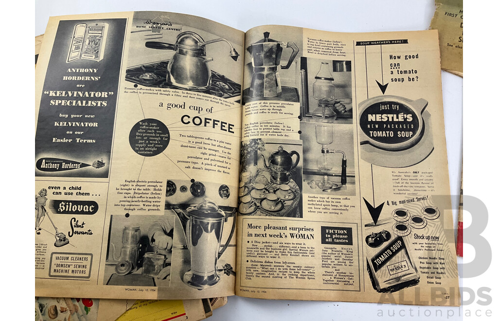 Collection of Australian 1950's Magazine Publications Including Women's Weekly, Pix, A.M - The Australian Magazine, Women and Album of Vintage Photo Album of WW1 Services